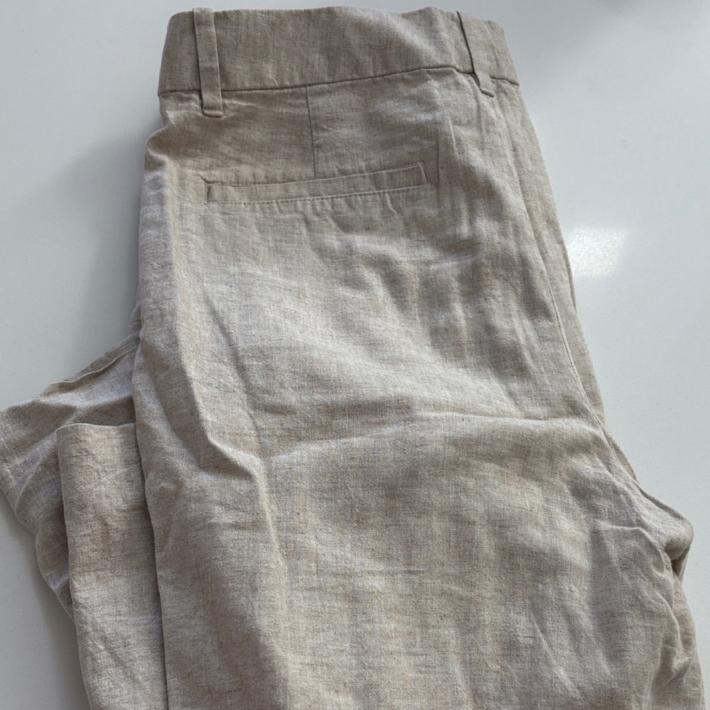 GAP Beige Wide Linen Trousers Sz 10P - Picture 5 of 9
